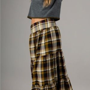 Natural Life Hanna Convertible Maxi Skirt - Black Tan Plaid